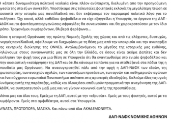 Διευκρινίσεις από τη ΔΑΠ-ΝΔΦΚ για την ανακοίνωση που δημοσίευσε η “ΔΑΠ” Νομικής Αθήνας