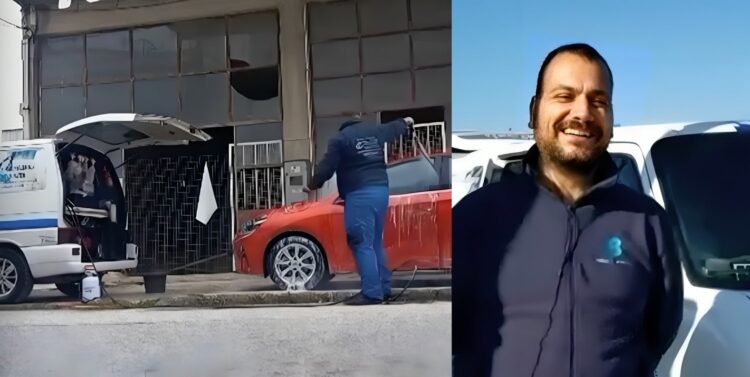 Λαρισαίος με επιχειρηματικό δαιμόνιο: Έφτιαξε κινητό πλυντήριο, γυρίζει σε όλη την πόλη και πλένει από αυτοκίνητα… μέχρι καναπέδες!