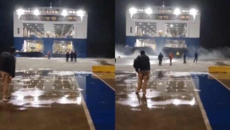 Η τιτάνια προσπάθεια του Blue Star να «δέσει» στο λιμάνι της Σαντορίνης (video)