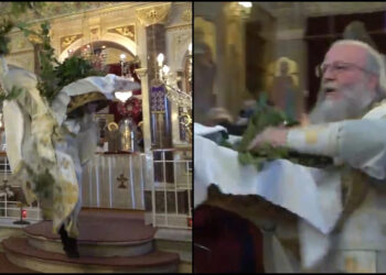 Πρώτη Ανάσταση στην Χίο: Πέταξε ξανά ο «ιπτάμενος ιερέας» και έκλεψε την παράσταση με το σάλτο του