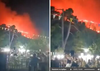 Απίστευτες εικόνες – Διασκέδαζαν στο πανηγύρι, ενώ η φωτιά έκαιγε ανεξέλεγκτα πίσω τους